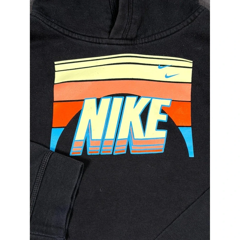 Nike Hoodie Kids XL Black Fleece Lined Graphic Print Logo Cotton Kangaroo Pocket